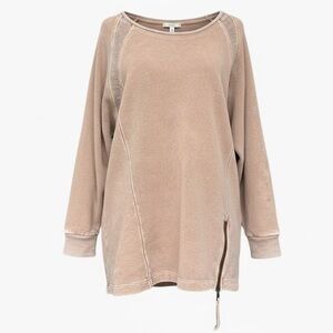 Wrap London Tan Hemp Cotton Tunic Sweatshirt Zip Hem Size 8 Medium Casual Boho